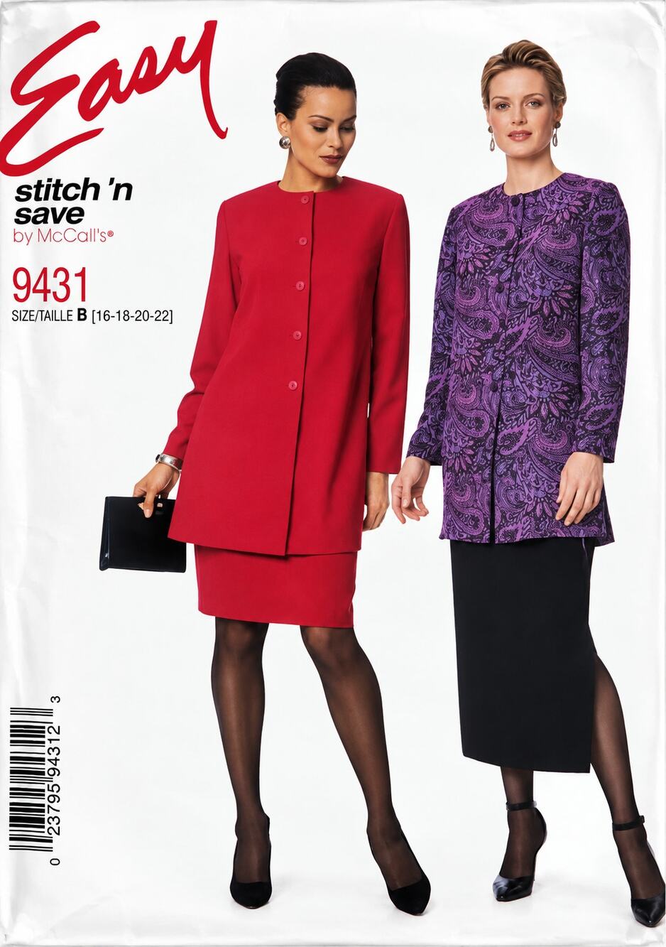 McCall's Easy Stitch 'n Save 9431 Unlined Jacket & Skirt Set Plus Size 16-22 UC